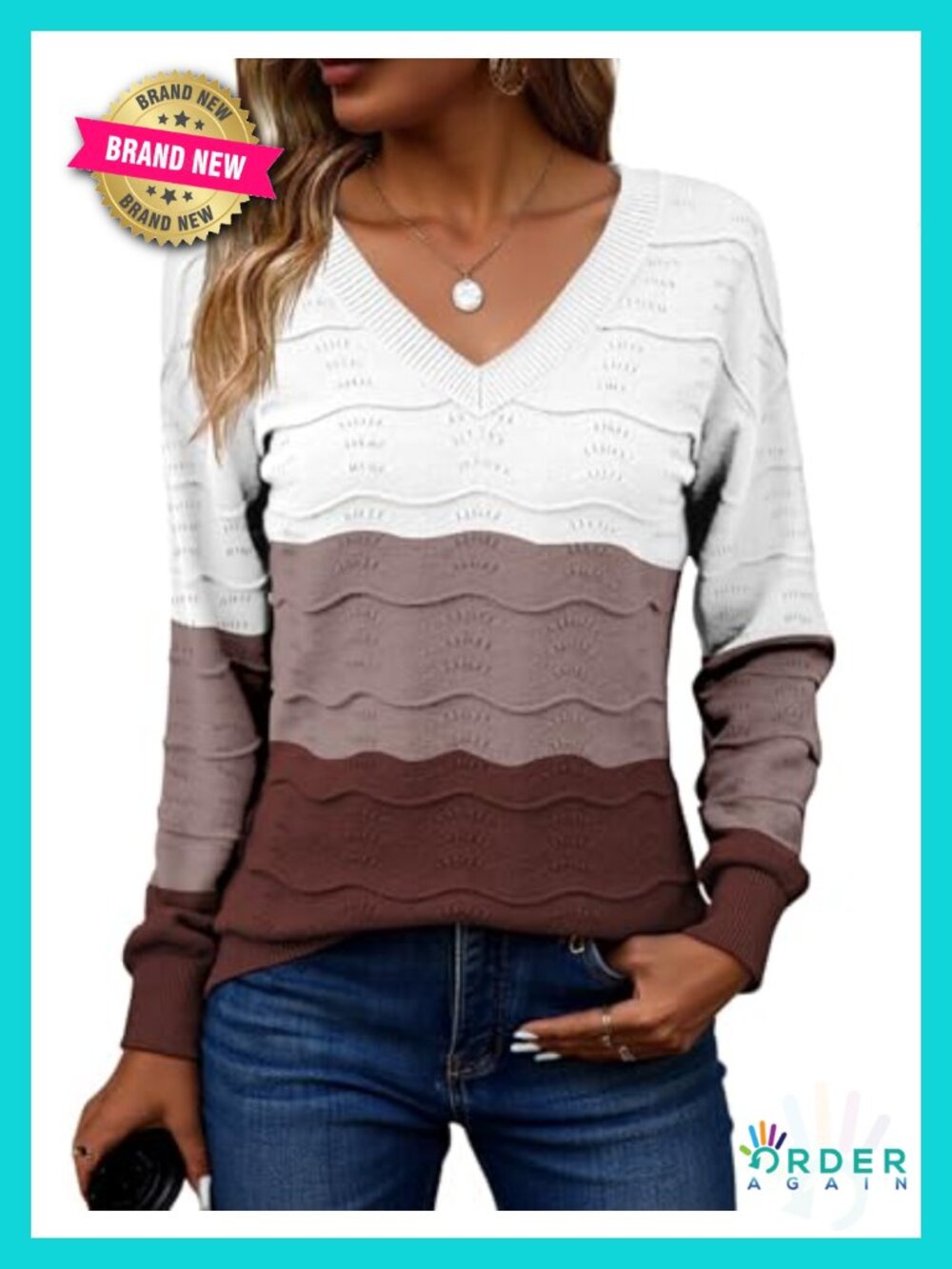 Womens V Neck Crochet Ribbed Knit Long Sleeve Lightweight Pullover Sweater Top